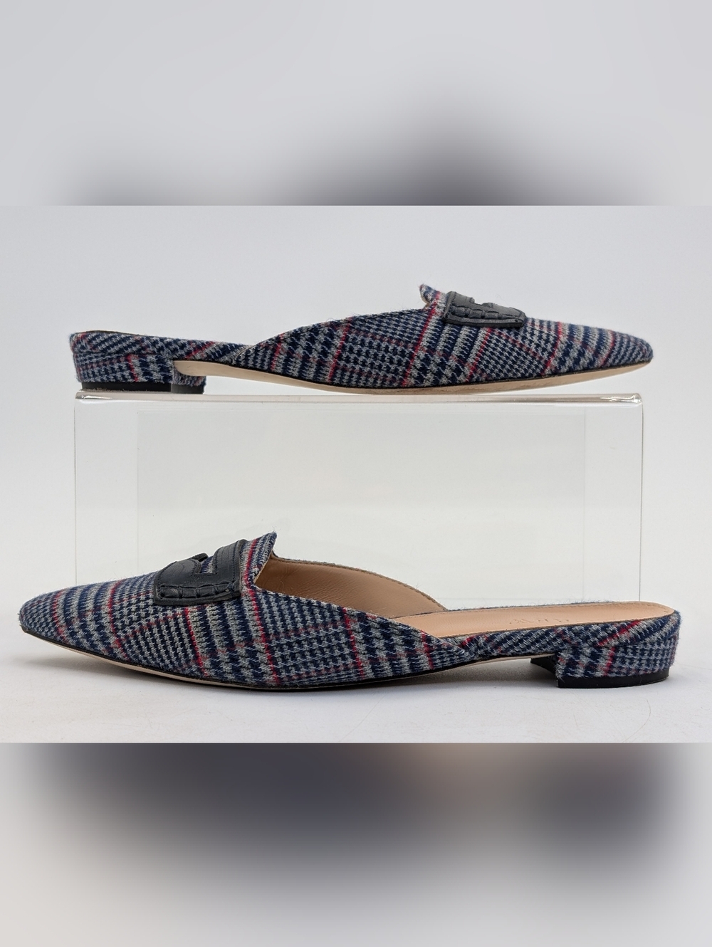 J.CREW Tweed Plaid Penny Loafer Women Sz 5 Blue|Red|White Elongated Pointed Toe - Picture 10 of 17